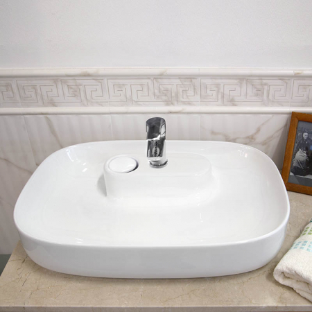 Lavoar pe blat alb lucios, dreptunghiular, 60 cm, Fluminia Pallas-V, ventil cu capac ceramic inclus [5]