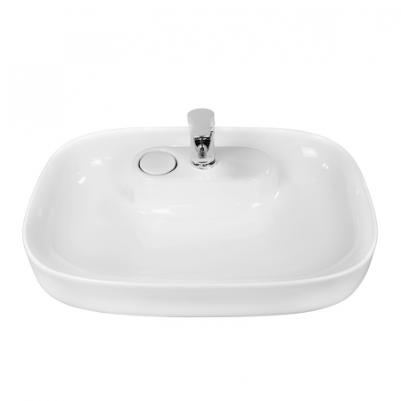 Lavoar pe blat alb lucios, dreptunghiular, 60 cm, Fluminia Pallas-V, ventil cu capac ceramic inclus [1]