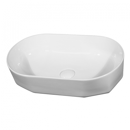 Baie - Lavoar pe blat alb lucios, oval, 55 cm, Fluminia Ariel, cu baza poligonală