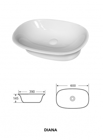Lavoar pe blat alb lucios, oval, 59 cm, Fluminia Diana [7]