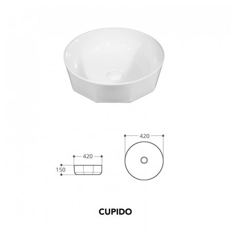 Lavoar pe blat alb lucios, rotund, 42 cm, Fluminia Cupido, cu baza poligonală [3]