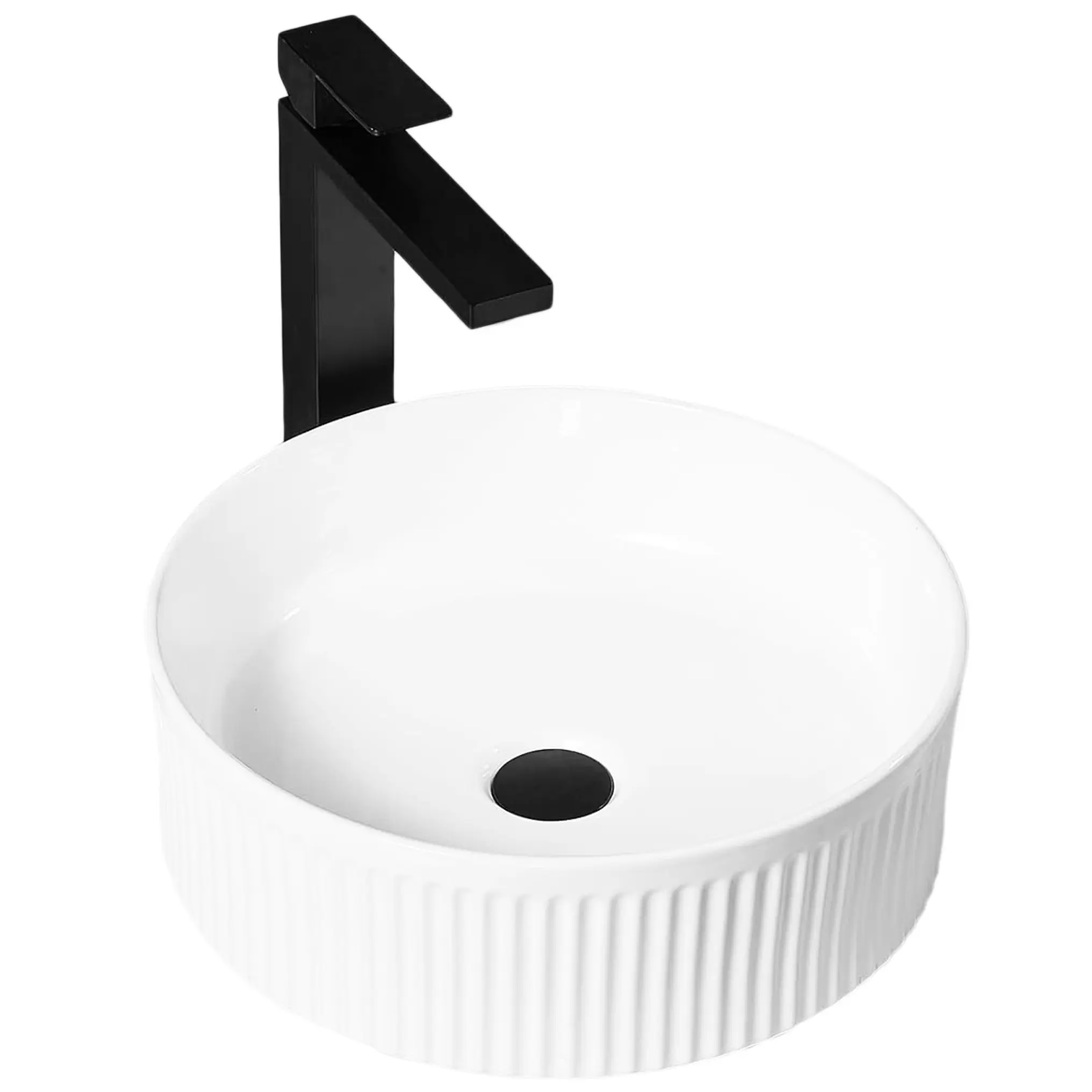 Chiuvete baie - Lavoar pe blat alb lucios, rotund, cu riflaje 3D, Rea Selina