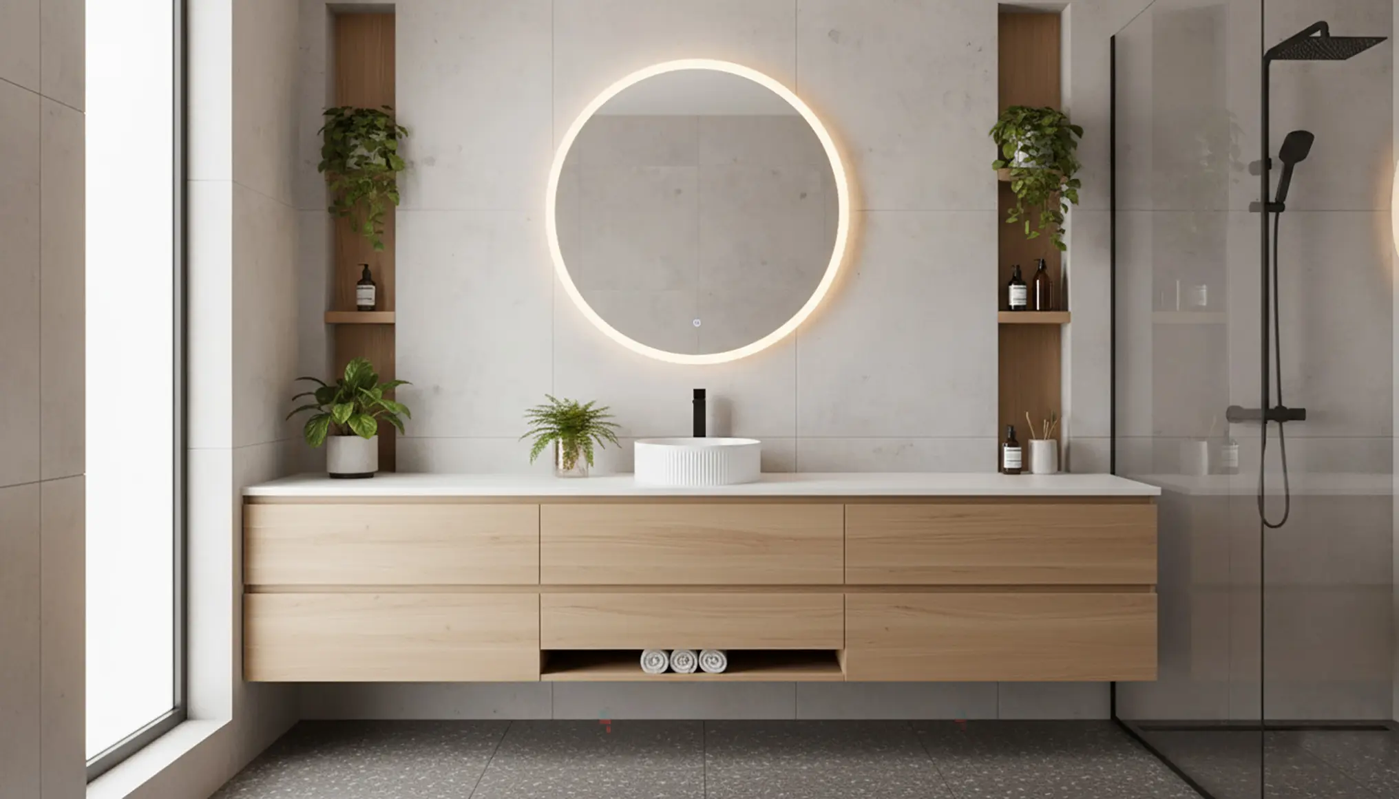 Lavoar pe blat alb lucios, rotund, cu riflaje 3D, Rea Selina [5]