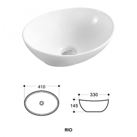 Lavoar pe blat alb mat, oval, 40 cm, Fluminia Rio [6]