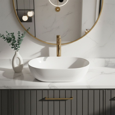 Lavoar cu montare pe blat 45 cm, alb lucios, oval, Rea Amelia [1]