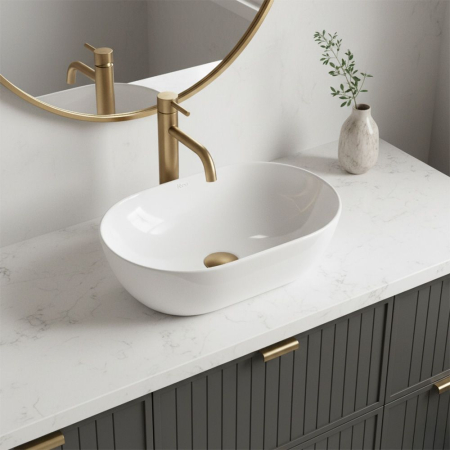 Lavoar cu montare pe blat 45 cm, alb lucios, oval, Rea Amelia [2]
