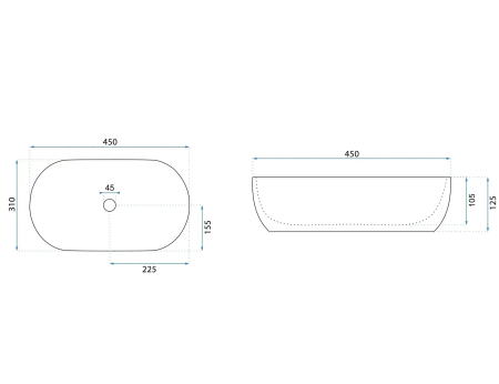 Lavoar cu montare pe blat 45 cm, alb lucios, oval, Rea Amelia [4]