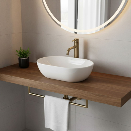 Lavoar cu montare pe blat 45 cm, alb lucios, oval, Rea Amelia [3]