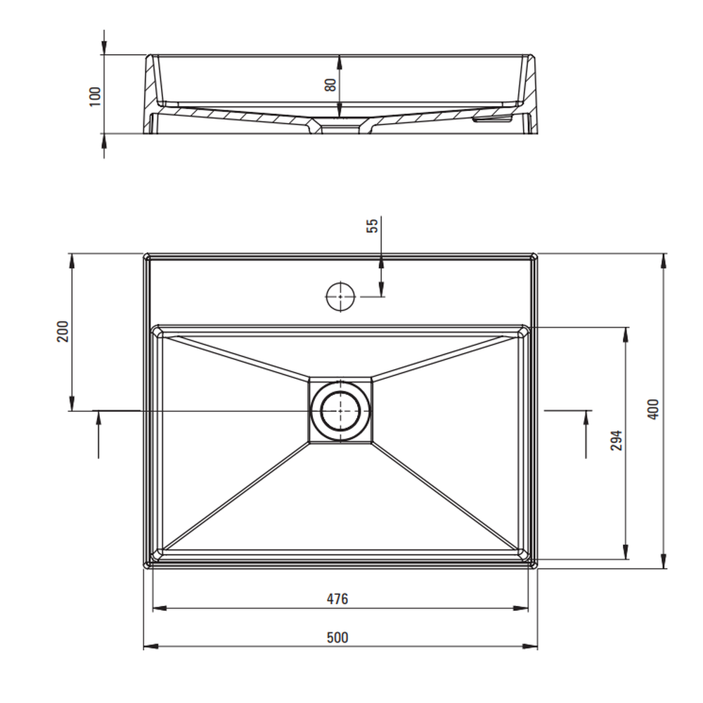 Lavoar pe blat compozit gri Deante Correo, dreptunghiular, 50 cm [2]