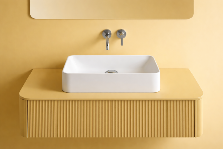 Chiuvete baie - Lavoar pe blat  din compozit, 45 x 38 cm, alb lucios, forma patrata, Foglia Octavia