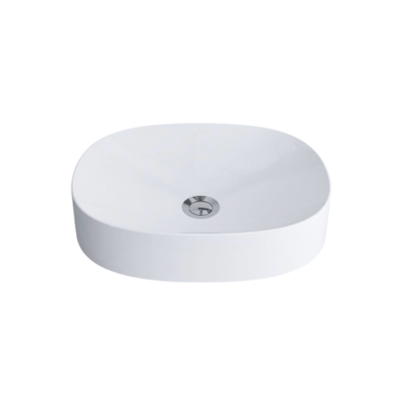 Chiuvete baie - Lavoar pe blat din compozit, 48 x 38 cm , alb lucios, semi-rotund, Foglia Octavia