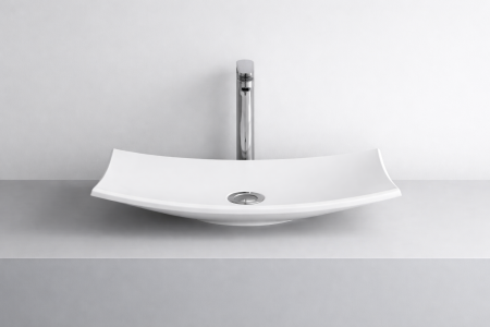 Chiuvete baie - Lavoar pe blat  din compozit, 50 x 40 cm, alb lucios, dreptunghiular, Foglia Natura