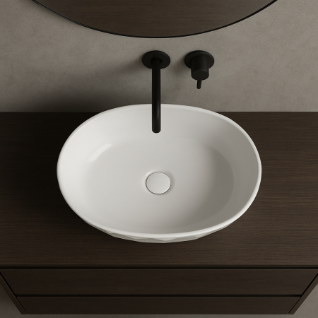 Lavoar pe blat din compozit alb lucios 56 cm, oval, 3D,  Foglia Armonia Slim [2]