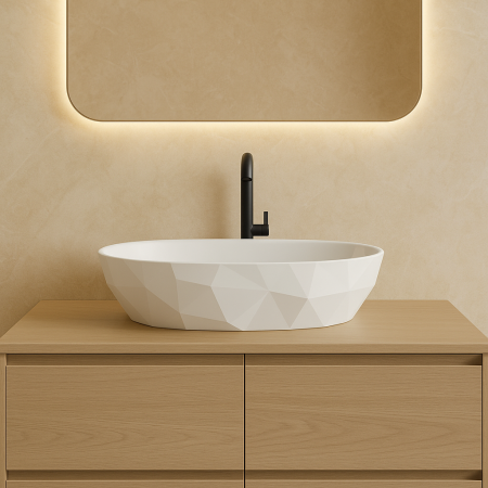 Lavoar pe blat din compozit alb lucios 56 cm, oval, 3D,  Foglia Armonia Slim [4]