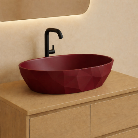 Lavoar pe blat din compozit burgundy mat 56 cm, oval, 3D,  Foglia Armonia Slim [1]