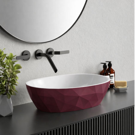 Lavoar pe blat compozit burgundy, oval, forme 3D,  Foglia Armonia Slim [2]