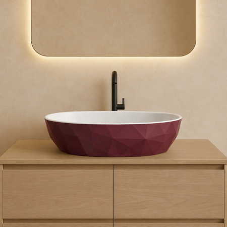 Chiuvete baie - Lavoar pe blat compozit burgundy, oval, forme 3D,  Foglia Armonia Slim
