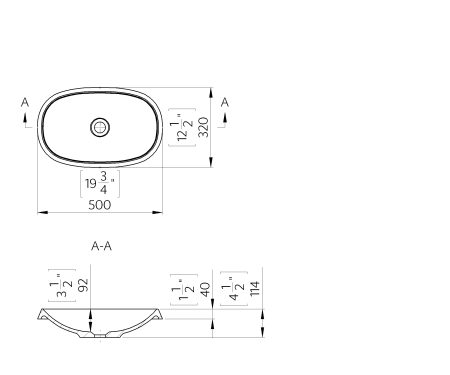 Lavoar pe blat, din compozit lucios, oval, 50 x 32 cm, Foglia Olivia [2]