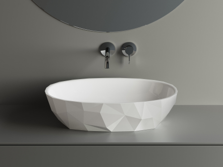 Lavoar pe blat din compozit alb lucios 56 cm, oval, 3D, Marmite Aruba [1]