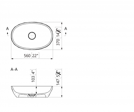 Lavoar pe blat compozit negru cu alb, oval, forme 3D,  Foglia Armonia Slim [5]