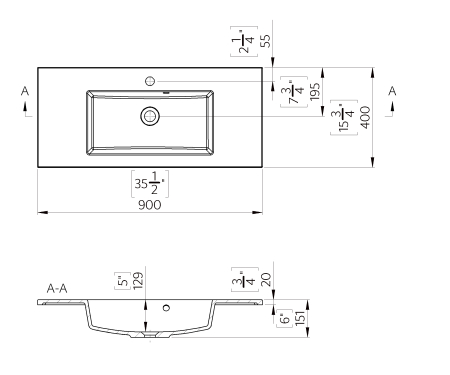 Lavoar pe blat, din compozit lucios, dreptunghiular, 90 x 40 cm, Foglia Jade [1]