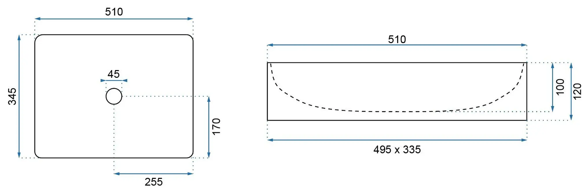 Lavoar pe blat dreptunghiular, ceramică, efect marmură REA Inga 51x34.5 cm [8]