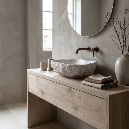 Lavoar baie 49x37 cm, asimetric, imitatie piatra, Rea Isla Shiro [4]