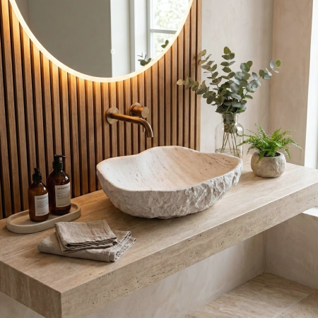 Lavoare baie pe blat - Lavoar baie 49x37 cm, asimetric, imitatie piatra, Rea Isla Shiro