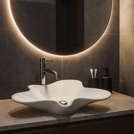 Lavoar cu montare pe blat 52 cm, alb lucios, asimetric, Rea Izolda [2]