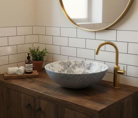 Lavoar baie cu montare pe blat 40 cm, albastru mat, rotund, Rea Juliana [4]