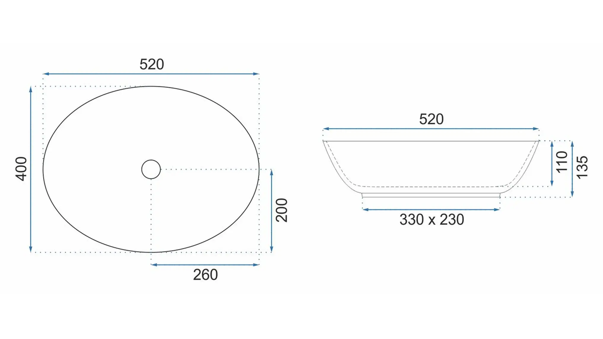 Lavoar oval REA Margot, negru/auriu, 52 x 40 cm [3]