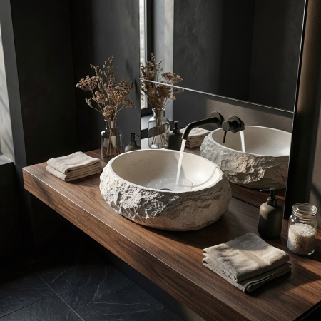 Lavoar baie 50x38 cm, alb imitatie piatra, Rea Mika [2]