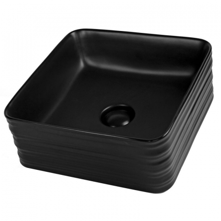 Chiuvete baie - Lavoar pe blat negru mat 39 cm, patrat, ventil inclus, Fluminia My Black Box