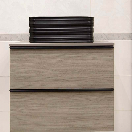Lavoar pe blat negru mat 39 cm, patrat, ventil inclus, Fluminia My Black Box [4]
