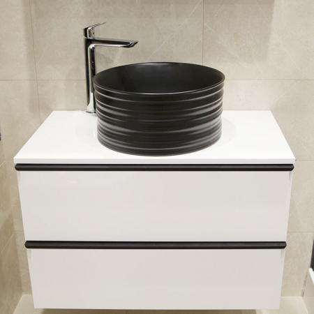 Lavoar pe blat negru mat 41 cm, rotund, ventil inclus, Fluminia My Black Circle [5]