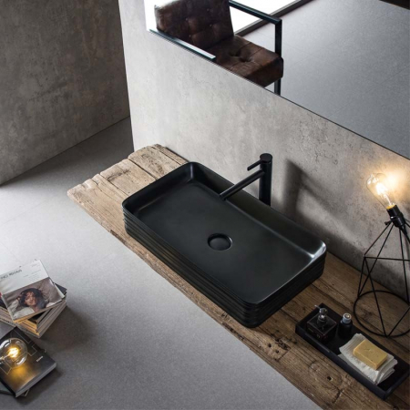 Lavoar pe blat negru mat 68 cm, dreptunghiular, Fluminia My Black Square [3]