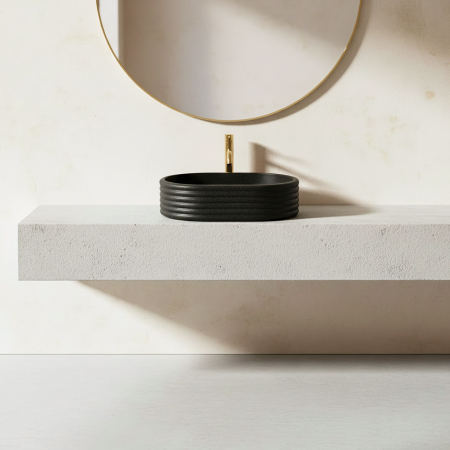 Lavoar baie oval , piatră compozită Artificial Stone, negru imitație piatră, 50 x 36 cm [4]