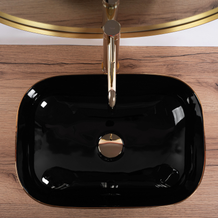 Lavoar pe blat dreptunghiular, ceramică, negru/auriu, REA Belinda, 46.5x33 cm [4]