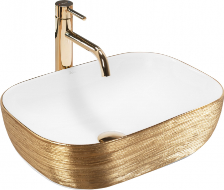Chiuvete baie - Lavoar pe blat alb cu auriu periat 46x33 cm Rea Belinda