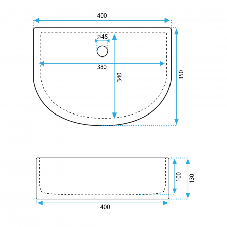 Lavoar pe blat alb lucios, forma semicirculara 40 cm, Rea Clara [5]