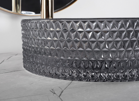 Lavoar rotund Rea Cristal, sticlă securizată, textură cristal, 35,5 x35,5 cm [3]