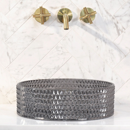 Lavoar rotund Rea Cristal, sticlă securizată, textură cristal, 35,5 x35,5 cm [2]