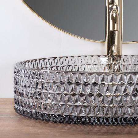 Lavoar cu montare pe blat 39 cm, gri transparent cu finisaj lucios, Rea Cristal [1]