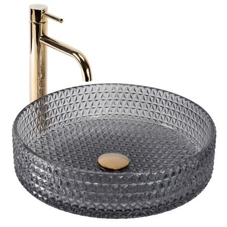 Chiuvete baie - Lavoar cu montare pe blat 39 cm, gri transparent cu finisaj lucios, Rea Cristal