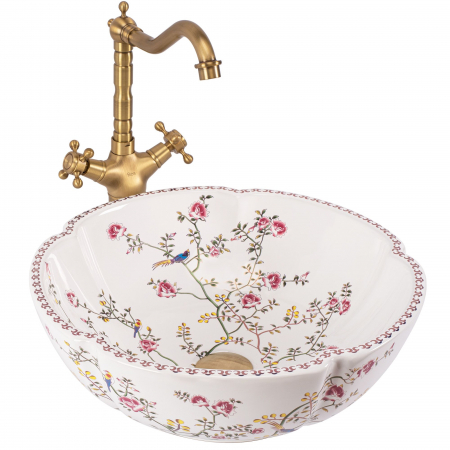 Chiuvete baie - Lavoar pe blat cu un design floral, rotund, Rea Felicia