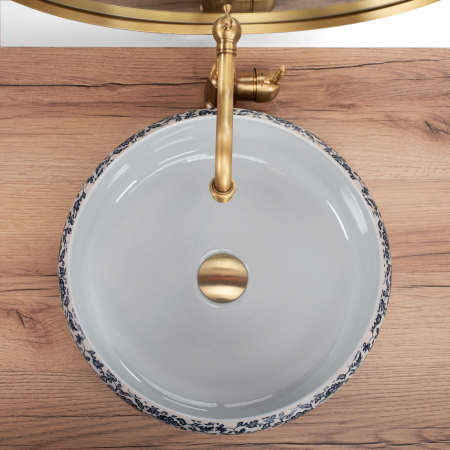 Lavoar pe blat REA Florisa 40x40 cm, ceramică decorată alb/albastru, montaj pe blat [3]