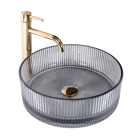 Chiuvete baie - Lavoar cu montare pe blat 36 cm, gri transparent, rotund, Rea Ingrid