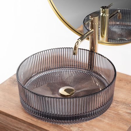 Lavoar cu montare pe blat 39 cm, gri transparent cu exterior canelat si finisaj lucios, rotund, Rea Ingrid [1]
