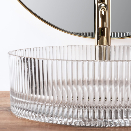 Lavoar cu montare pe blat 39 cm, transparent cu exterior canelat si finisaj lucios, rotund, Rea Ingrid [1]