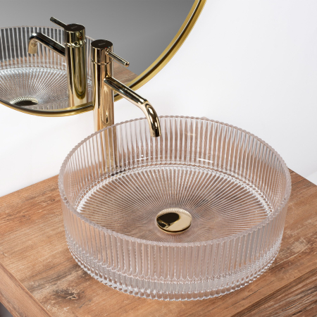 Lavoar cu montare pe blat 39 cm, transparent cu exterior canelat si finisaj lucios, rotund, Rea Ingrid [2]